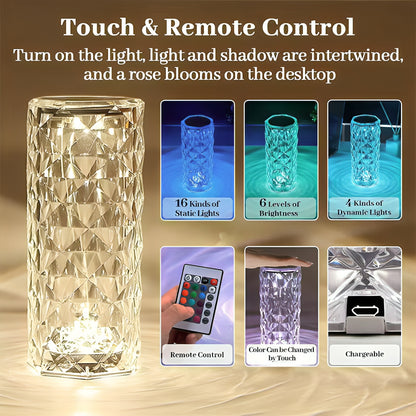 3D Crystal Rose LED Lamp